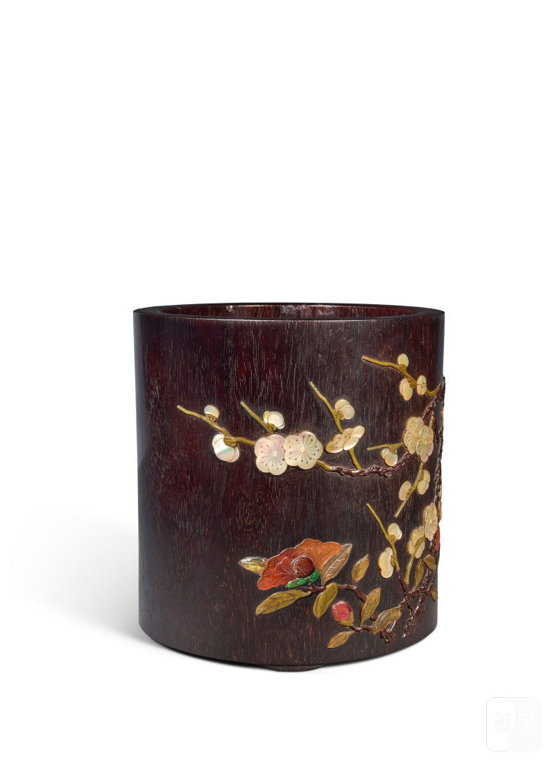 POT À PINCEAUX EN ZITAN INCRUSTÉ DE NACRE, CORNALINE, AMBRE, STÉATITE ET MALACHITE, BITONG  CHINE, DYNASTIE QING, XVIIIE SIÈCLE - 图2